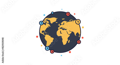 global network time zones showing international connectivity across continents ideal for showcasing global business and communications strategies