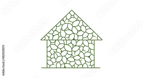 green home illustration made of leaves eco-friendly building concept showcasing sustainable architecture and environmental awareness for ecological design promotions