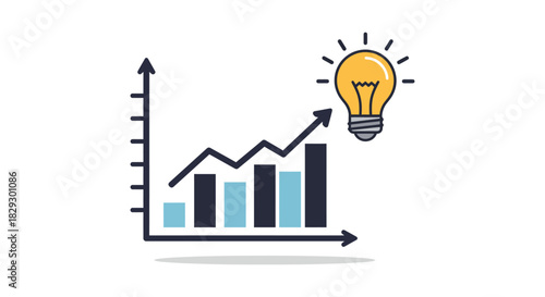 Growth idea concept data chart analysis leading to a lightbulb showing innovative business strategy for marketing and business planning campaigns.