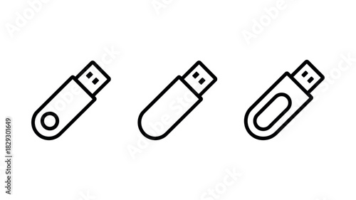 USB flash drive outline icons in a row on white background