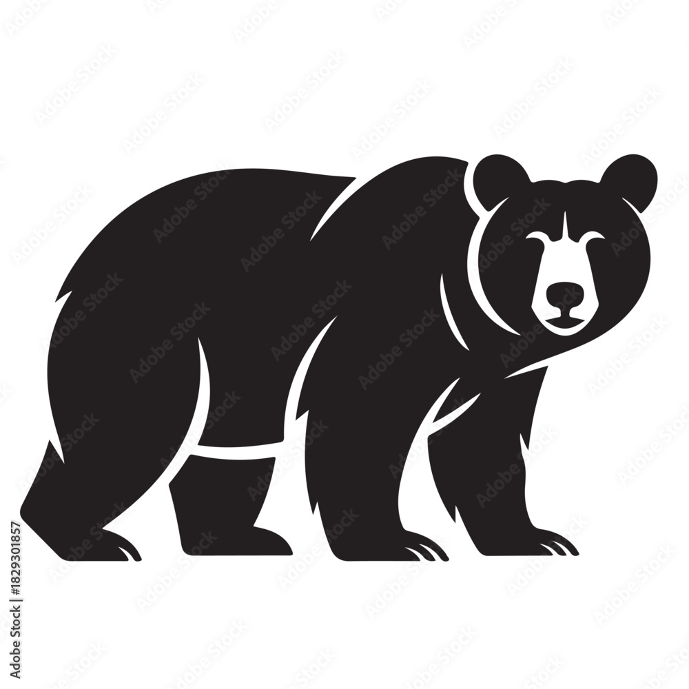 Fototapeta premium Illustration of a black bear isolated on white background, showcasing its strong build and distinctive features in silhouette
