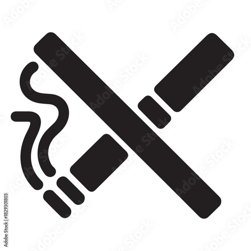 Black silhouette of a no smoking sign isolated on white background, a symbol of health and a smoke free environment
