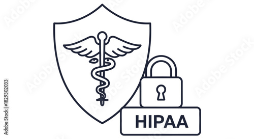 hippa compliance protected data symbolized by medical shield with padlock ideal to healthcare security and patient information safety protocols.