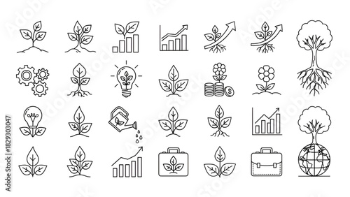 Growth investment concept with plants and charts for business success and financial development strategy