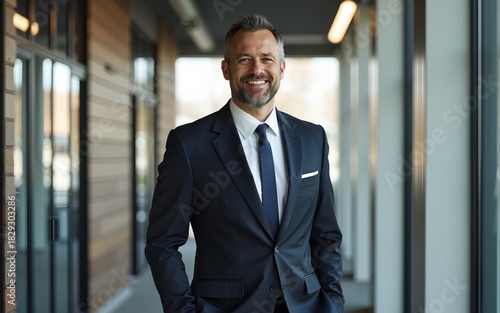 Mature male professional with hands in pockets in office. High quality