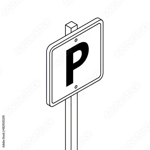 Parking sign with the letter P indicating a designated parking area.