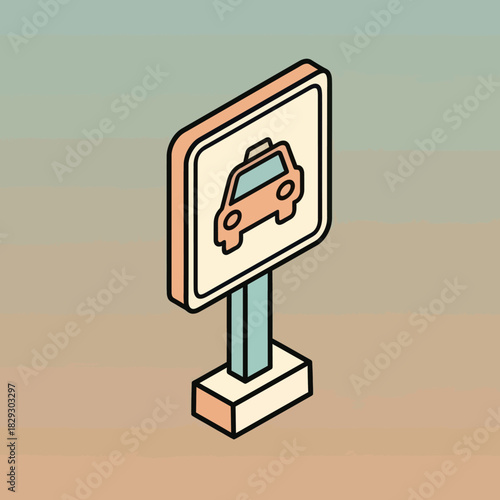 Isometric Taxi Sign Illustration for Transportation and Travel.
