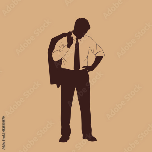 Silhouette of a businessman holding his jacket over his shoulder.