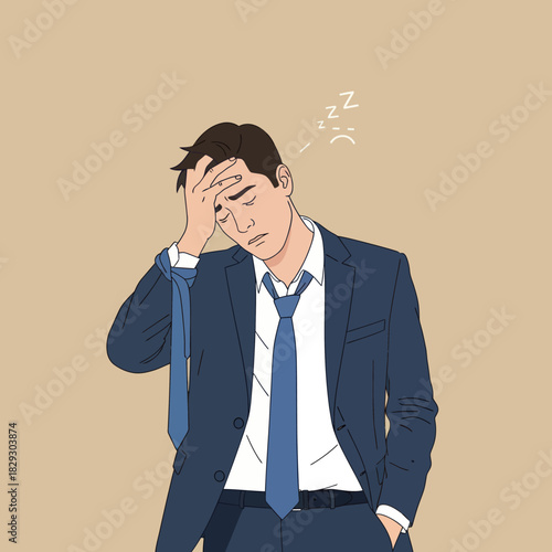 Tired Businessman Experiencing Stress and Exhaustion at Work.