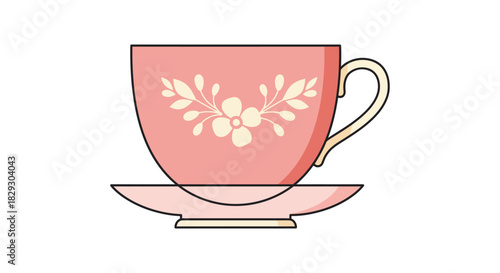 pink teacup with floral design on a saucer perfect for illustrating vintage tea parties evoking themes of elegance afternoon tea and social gatherings.