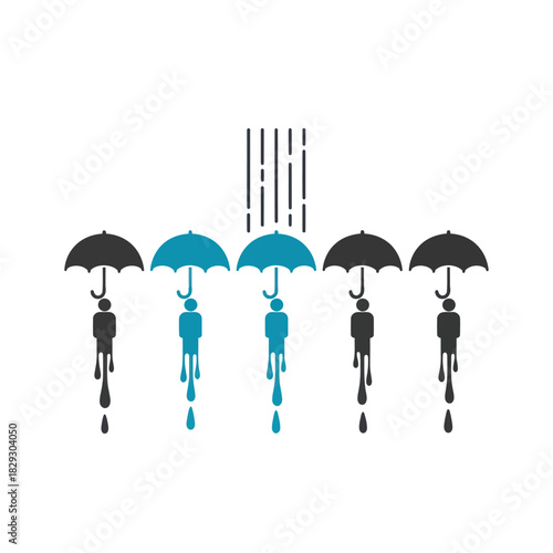 People holding umbrellas with water dripping from them.