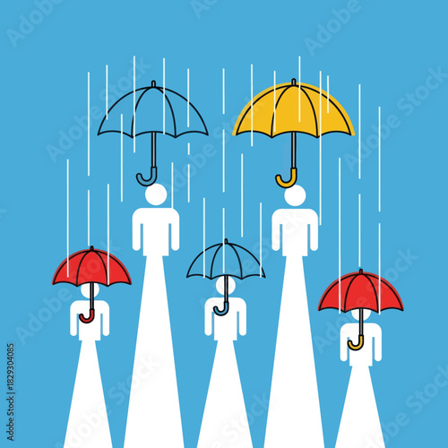 Umbrella Protection - Abstract Figures Shielded from Rain.