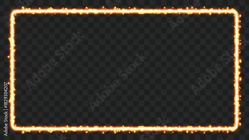 A luminous rectangular frame composed of sparkling golden lights on a transparent background.