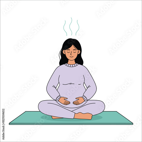 Pregnant Woman Meditating in Lotus Pose on Yoga Mat meditation