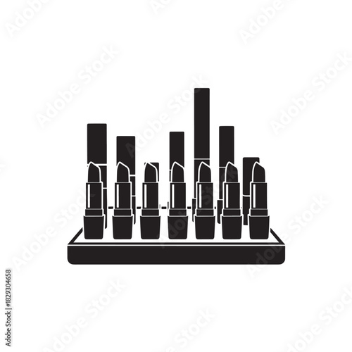 Lipstick display stand illustration black and white vector graphic for beauty and cosmetic product promotion isolated on white background