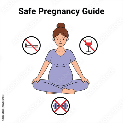 Pregnant woman meditating with prohibition symbols pregnancy meditation