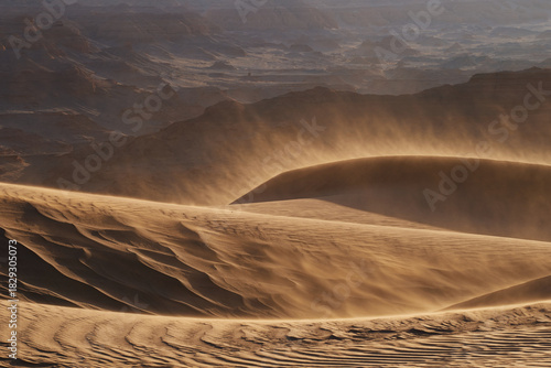 Experience breathtaking desert dunes and wind patterns at sunset