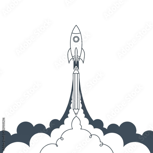Creative Rocket Launching From Pencil, Symbolizing Idea Generation and Innovation