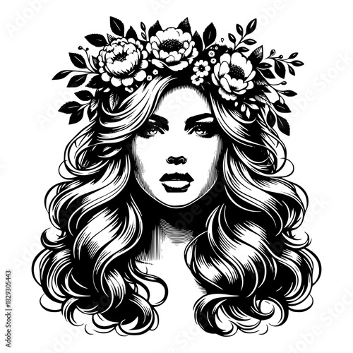 portrait of a beautiful woman with long hair vector image illustration