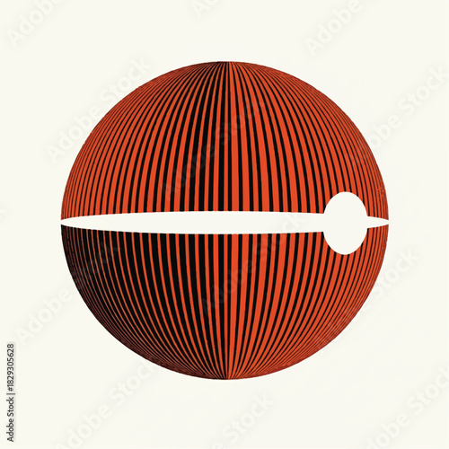 Abstract orange and black sphere with a unique central division creating an intriguing optical illusion