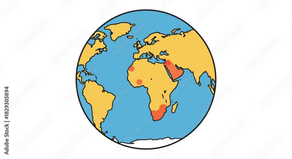 Naklejka premium world map depicting famine showing vulnerable regions needing international aid to address malnutrition and hunger for global health reports