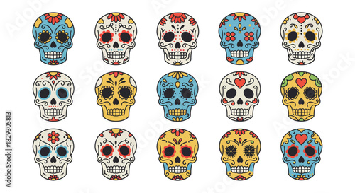 sugar skull pattern background colorful calaveras illustrations celebrating día de muertos tradition ideal for cultural events  graphic designs.