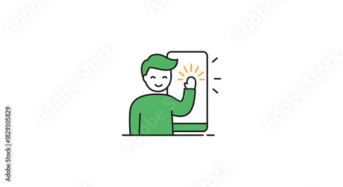 tapping phone screen a smiling person uses a touchscreen device for communication or entertainment ideal for app or mobile tech designs cheerful