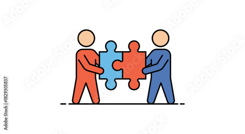 teamwork collaboration to achieve solutions two people connecting puzzle pieces together symbolizing problem-solving and partnership great for business blogs