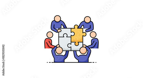 teamwork solving problems people assembling jigsaw puzzle pieces creating synergy in collaboration representing partnership and project completion.