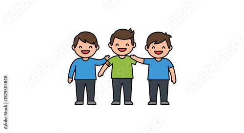 Three friends hugging symbolizing teamwork and friendship isolated on white ideal for collaboration-themed blogs or social media campaigns.