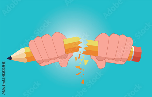 Loss of creativity and inspiration, no new ideas or creativity, hands breaking pencils