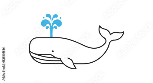 Whale blowing water a simple line drawing illustration swimming in the ocean perfect for childrens book evoking calmness and marine conservation.