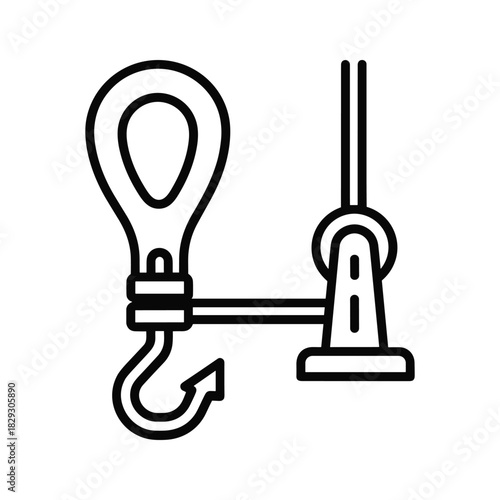 Simple line icon of a towing hook or winch mechanism isolated on