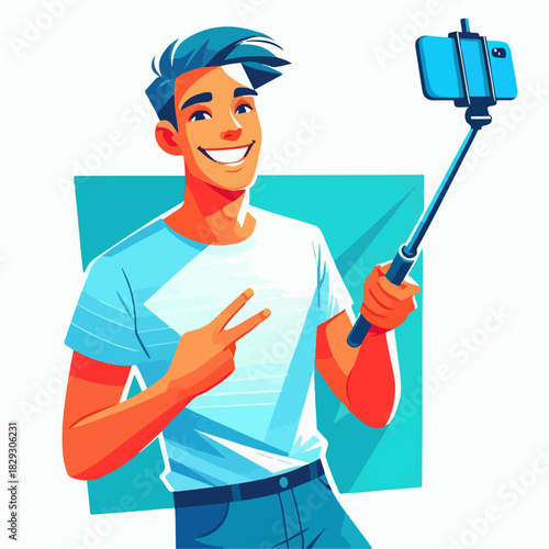 vector illustration of a person using a selfie stick