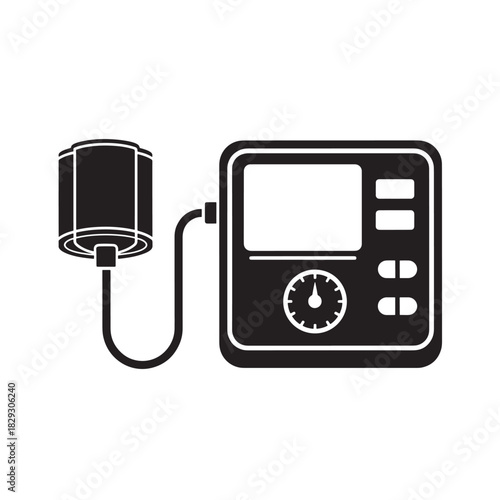 Black and white tonometer illustration medical device for measuring blood pressure isolated vector icon for healthcare applications