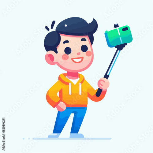 vector illustration of a person using a selfie stick