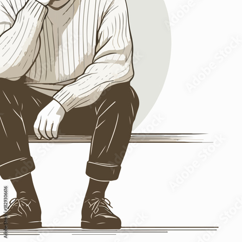 vector illustration of a grandfather sitting quietly