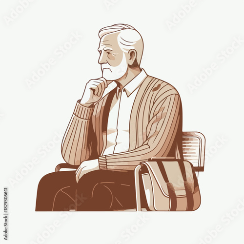 vector illustration of a grandfather sitting quietly