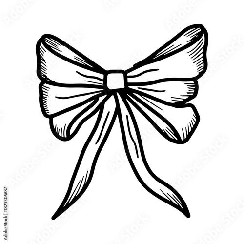 Voluminous hand drawn sketched gift bow. Elegant gift ribbon sketch outline style. Decorative vector illustration symbolizing celebration, gift, and festivity