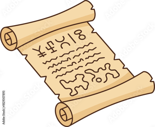 Ancient Scroll with Hieroglyphs and Pictograms on Papyrus Document Confidently Documenting Historical Mysteries