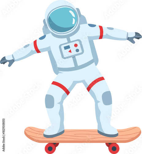 Futuristic Astronaut Skateboarding in Outer Space with a Hoverboard Visual Design Illustration