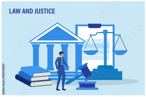Law and justice, Law firm and legal services, Public law consulting, Lawyer, Legal assistance concept vector illustration