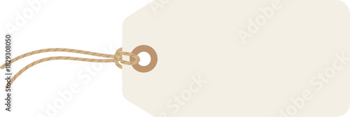 Minimalist blank price tag with beige string and hole on a contrasting background emphasizing simplicity and clean design elements