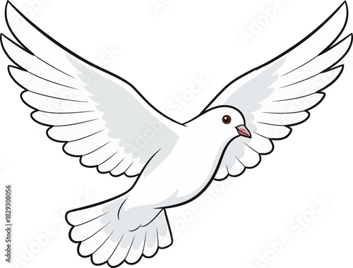 Minimalist Illustration of a Peaceful White Dove in Flight with Outstretched Wings and Black Background