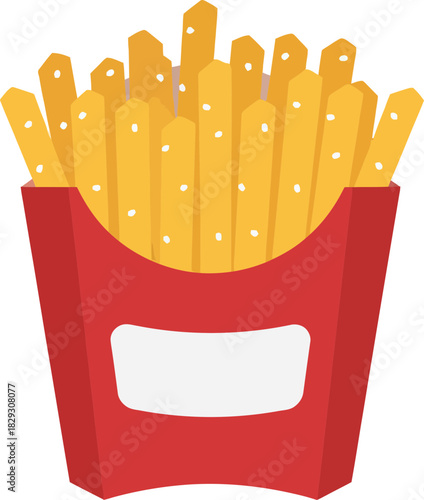 Minimalist Illustration of French Fries in a Classic Red Container with a Transparent Background Suitable for Fast Food or Snack Category
