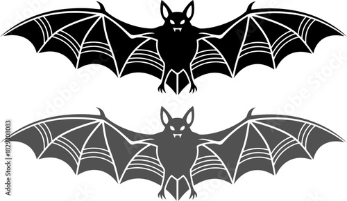 Silhouette Illustration of a Bat with Extended Wings on a Transparent Background capturing nocturnal creature's form in minimalistic black outline
