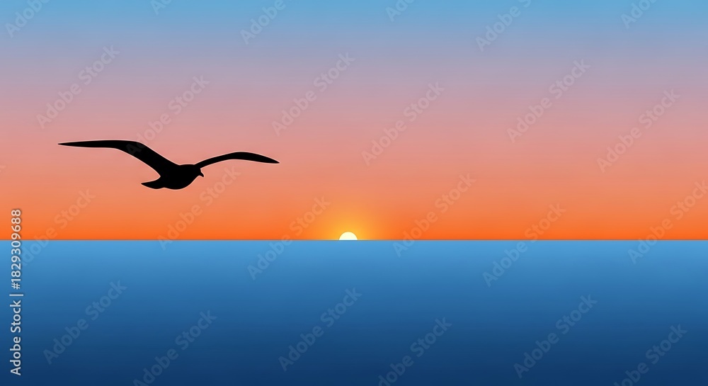Fototapeta premium Seagull Flying Over Ocean During Sunset.