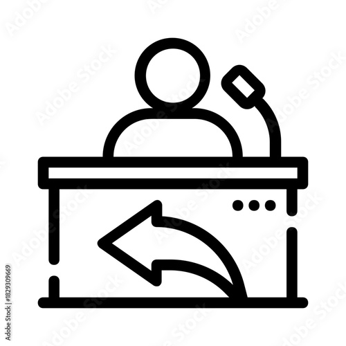 Speaker with arrow symbol at podium. Suitable for presentations, leadership concepts, success messaging, conference promotions, motivational designs, business talks.
