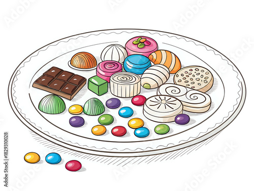 sweets plate ,illustration outline isolated on white background