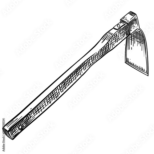 Garden hoe vector line art hand drawn illustration